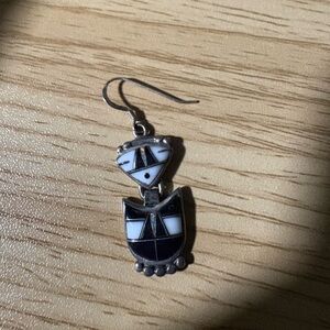 Sterling Silver Southwestern Owl Inlay Pendant Black White Zuni Style